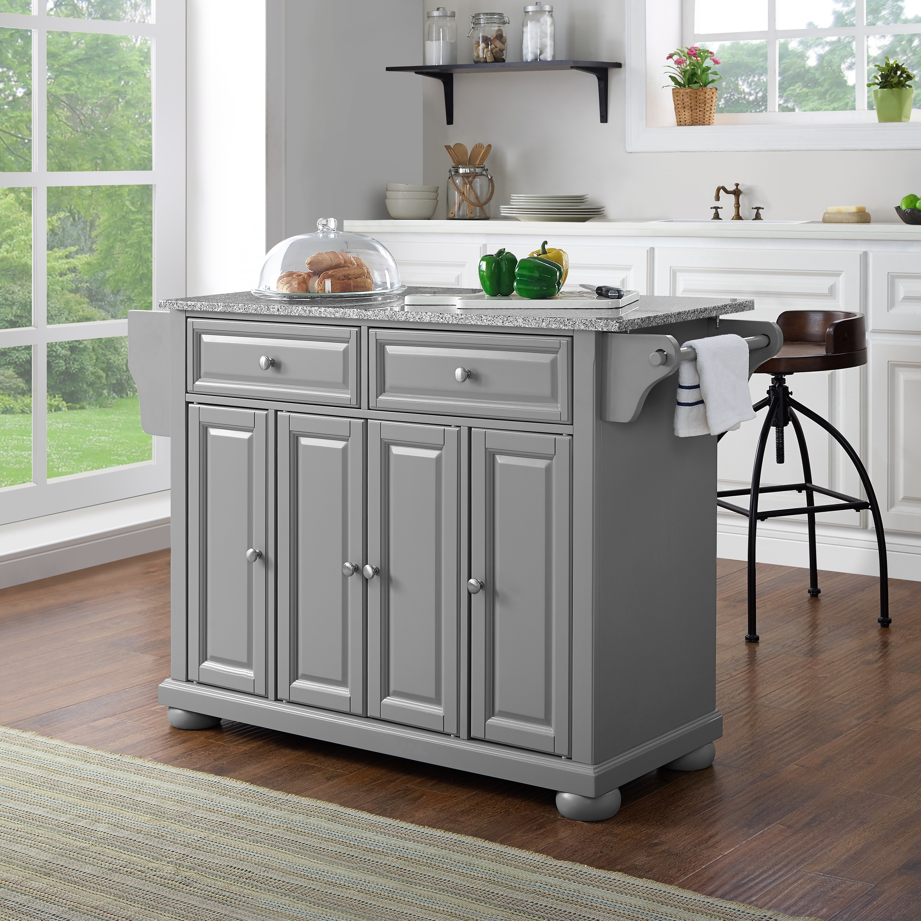 Alexandria Solid Granite Top Kitchen Island In Vintage Grey