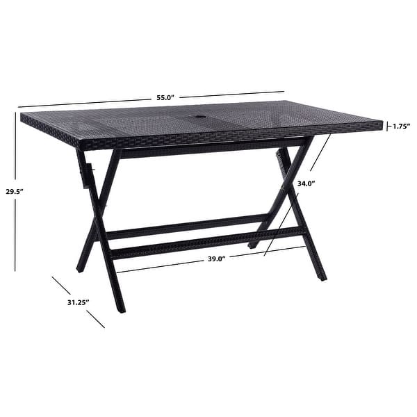 dimension image slide 0 of 4, SAFAVIEH Outdoor Akita Folding Table with Umbrella Hole - 54.6" x 31.2" x 28.08"
