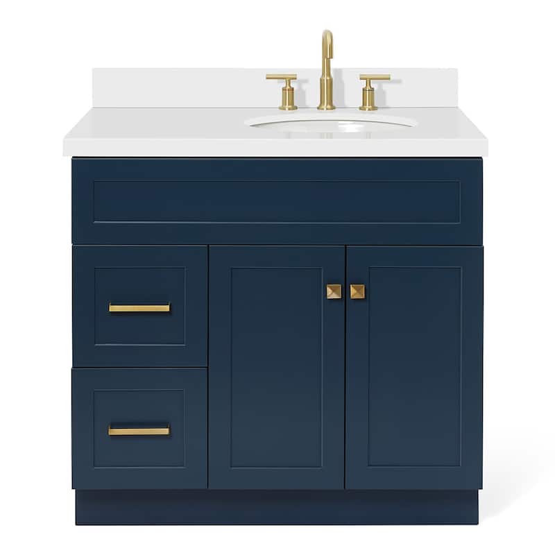 Ariel F037SRWQOVO Hamlet 37" Free Standing Single Basin Vanity Set - Midnight Blue / Pure White Top - Painted