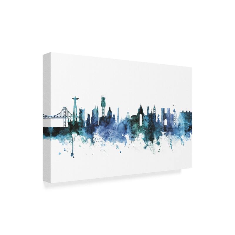 Michael Tompsett 'Lisbon Portugal Blue Teal Skyline' Canvas Art