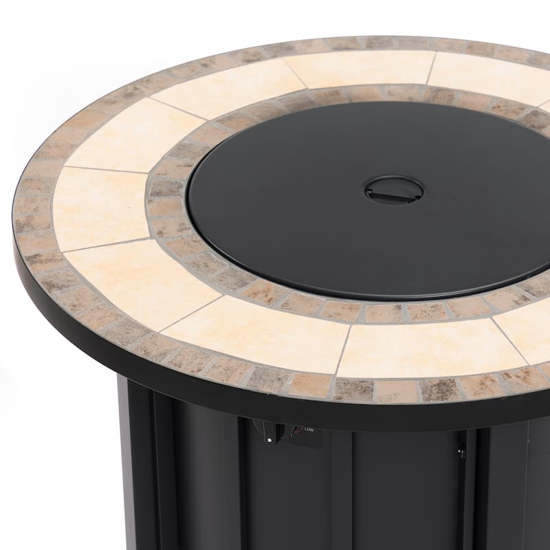 GDFStudio - Modern Outdoor 30" Propane Gas Fire Pit Table with Wood Grain Top & Removable Anti-Rust Lid, Cover Included