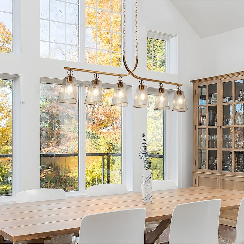 Modern 6-Light Gold Large 55 IN. Chandelier Linear Island Light for Dining Room - W 55.1" x H 21.1"
