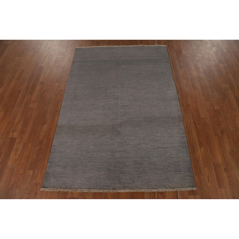 Gray Gabbeh Modern Rug Handmade Wool Carpet - 4'0"x 5'10"