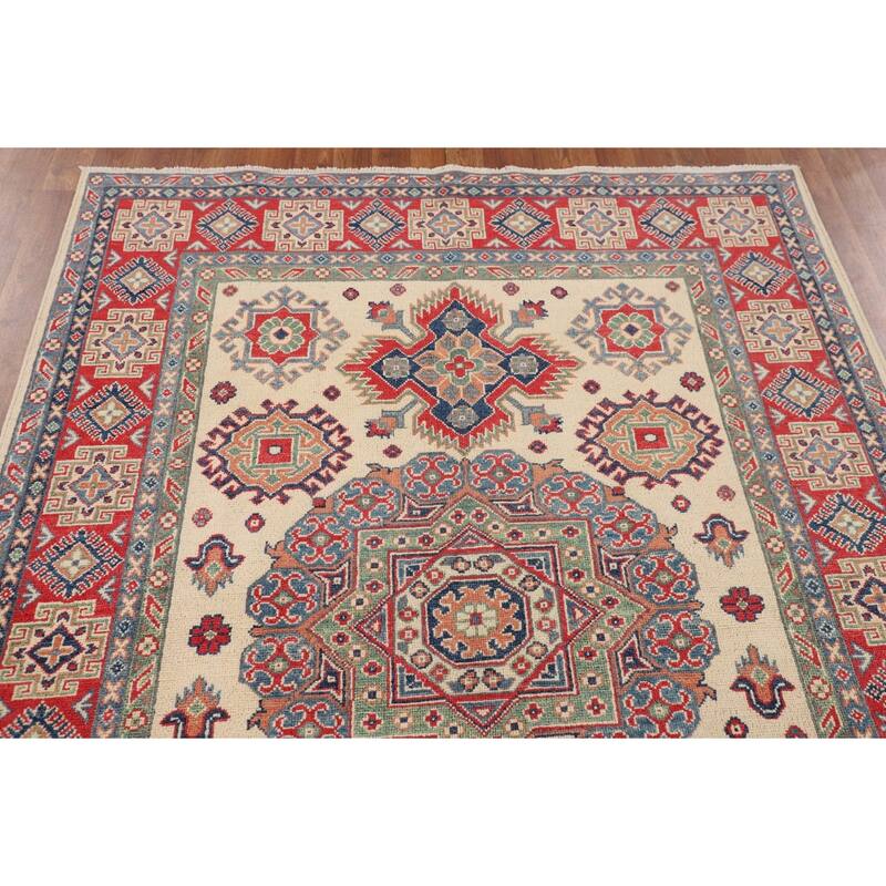 Kazak Oriental Area Rug Handmade Traditional Beige Wool Carpet - 5'0" x 6'6"