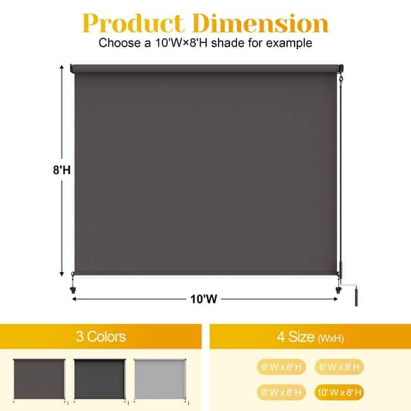 dimension image slide 1 of 3, 6'W X 6'H Outdoor Roller Shade with 95% UV Protection