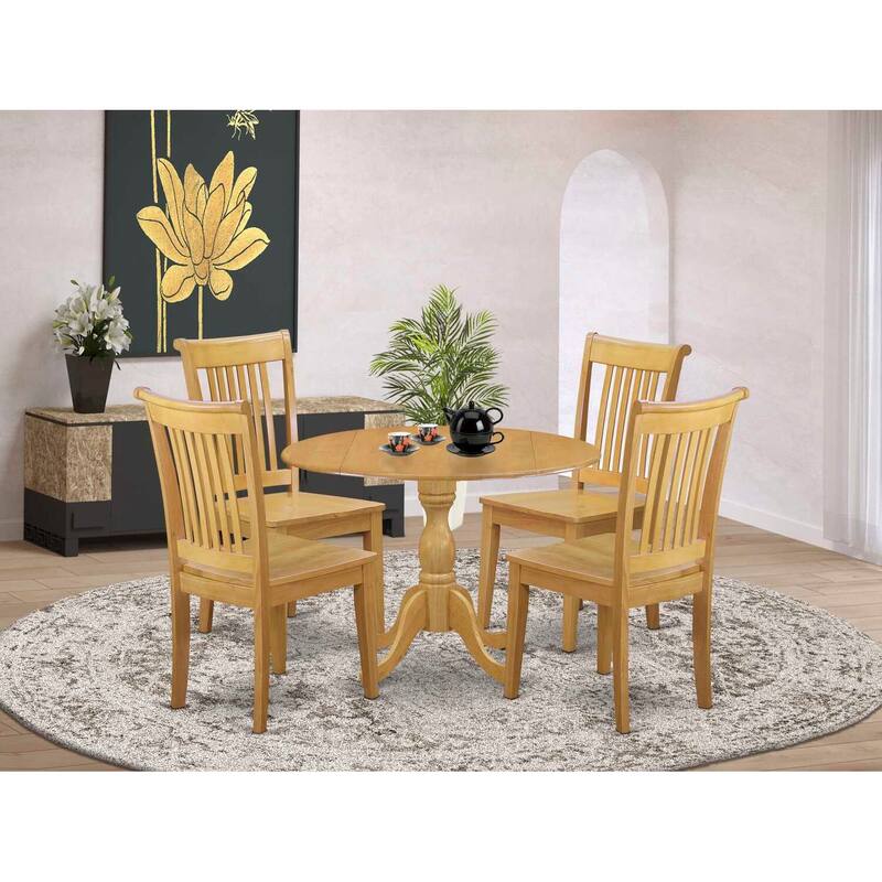HomeStock 5-Piece Natural Oak Finish Solid Wood Top Dining table with 4 Chairs with Slat Back