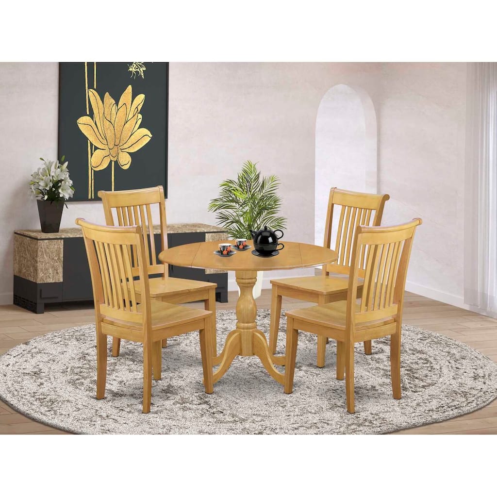 HomeStock 5-Piece Natural Oak Finish Solid Wood Top Dining table with 4 Chairs with Slat Back