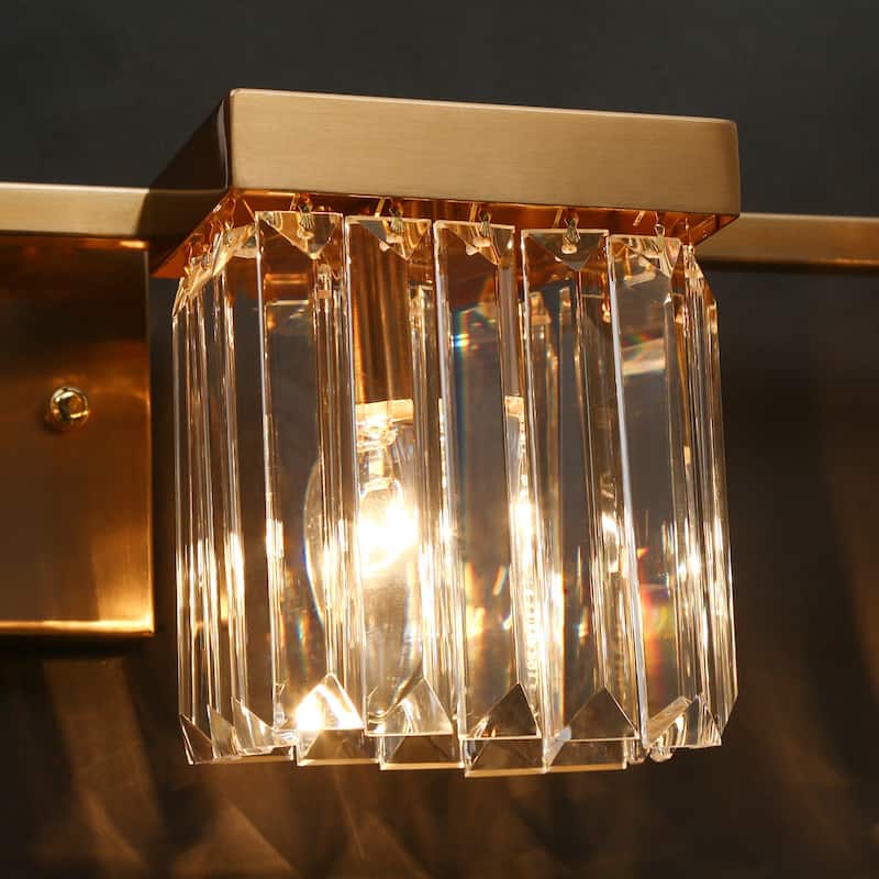 Diore Modern 4-Light Crystal Bathroom Vanity Light Gold Wall Sconces Lamps - Brass Gold - L31.5"*W5.7"*H5.9"