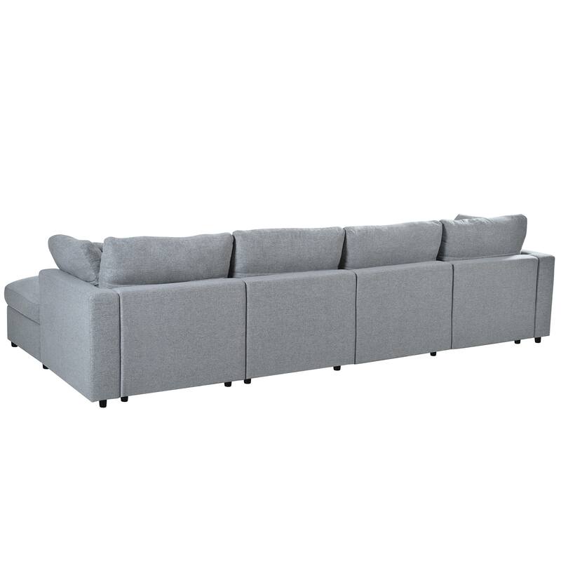 Chenille U-Shaped Sectional Sofa with 2 Movable Ottomans & Solid Wood Frame