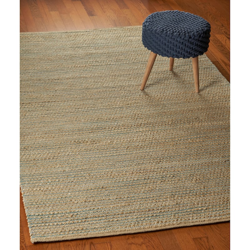 Sevita Organic Jute Woven Area Rug, Natural and Blue - 5' x 7'9