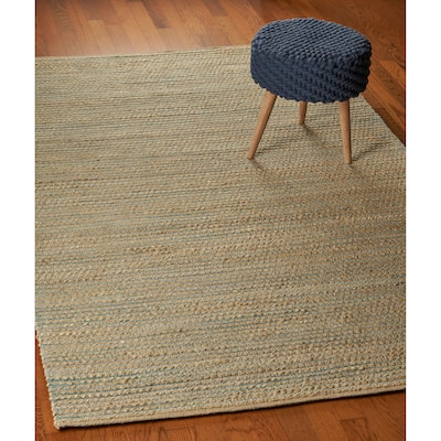 Sevita Organic Jute Woven Area Rug, Natural and Blue