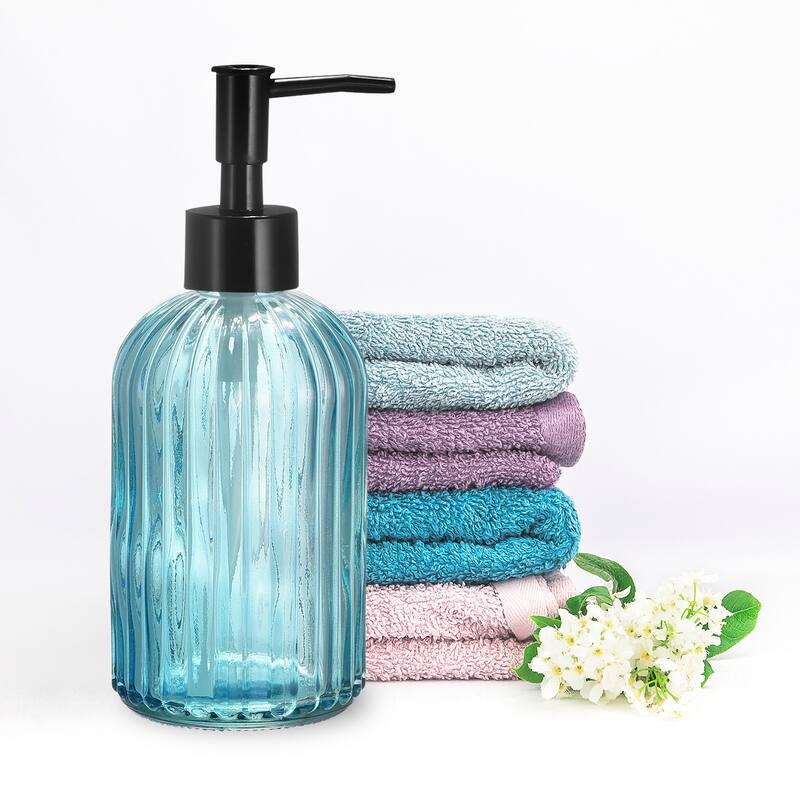 Soap Dispenser - 13.5Oz Glass Dish Hand Soap Dispenser with Black Pump for Kitchen Bathroom