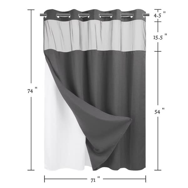 dimension image slide 14 of 18, No Hook Waffle Weave Shower Curtain with Snap-in Liner