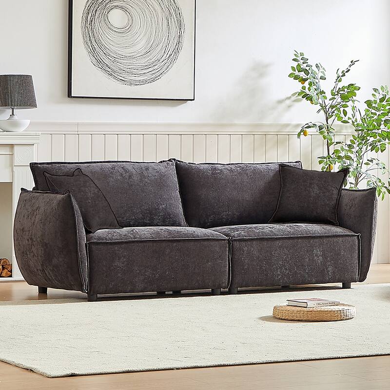 88" Modern Chenille Sofa with Extra 2 Pillows for Living Room