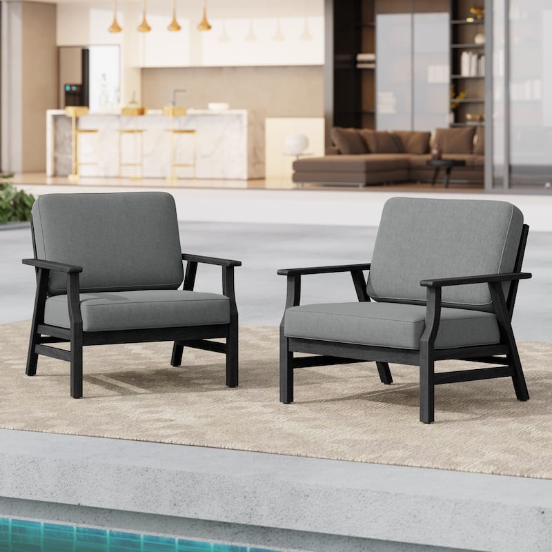 Jamie 2 Set 31" W Outdoor Acacia Wood Club Chairs with Cushions - Dark Wood - Grey