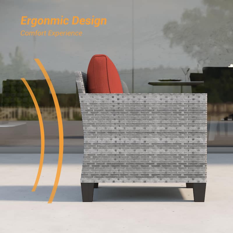 LIVOOSUN 3-Piece Patio Sofa Set Gray Rattan Outdoor Chair with Side Table