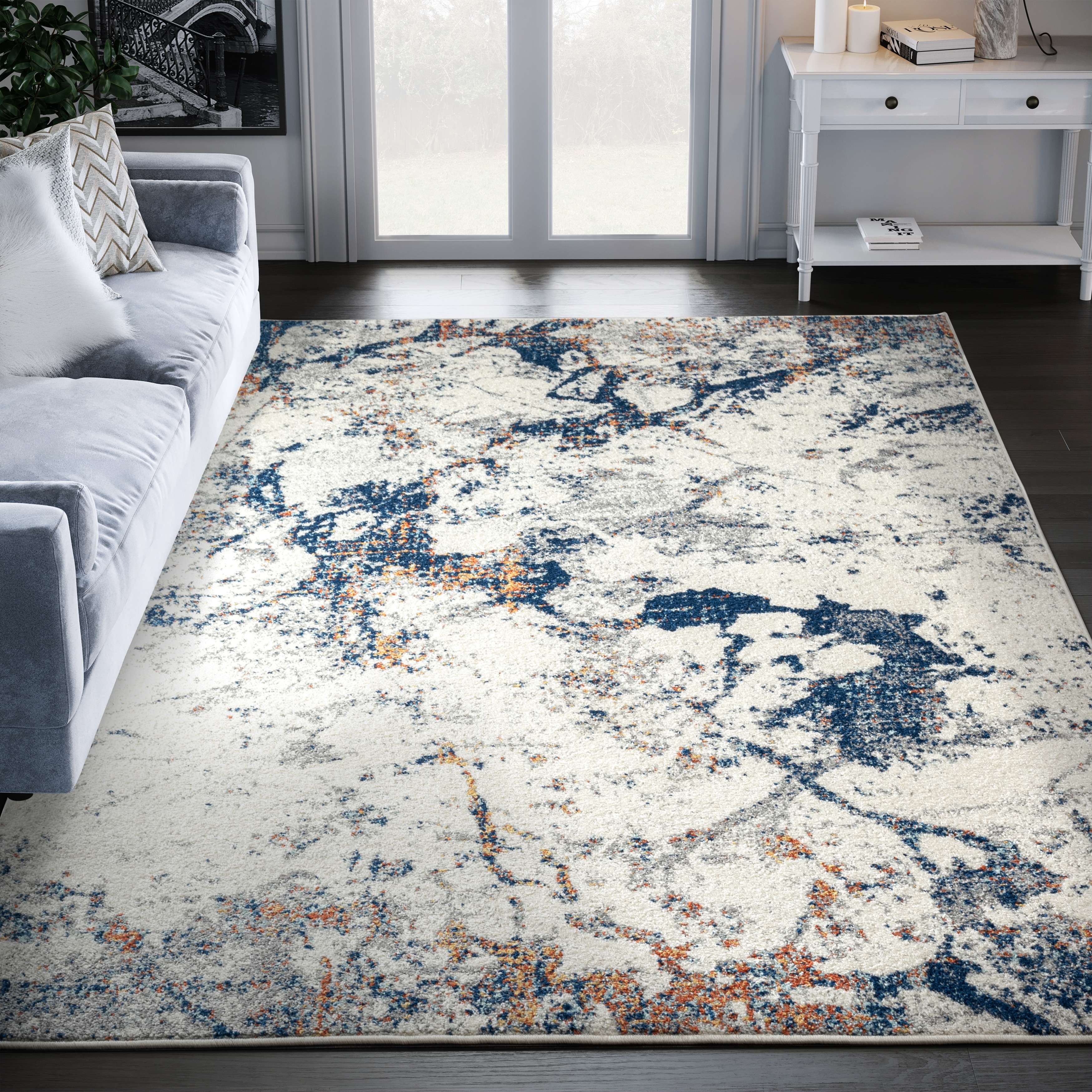 Abani Casa Abstract Grey Washed Out Area Rug