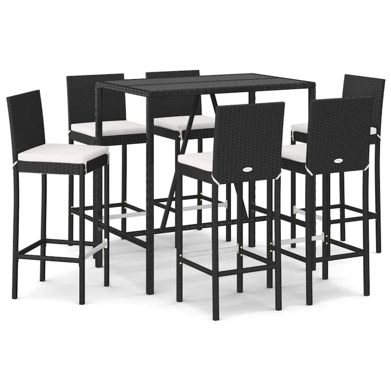 vidaXL 5 Piece Patio Bar Set with Cushions Black Poly Rattan - 15.7" x 17.3" x 42.5"