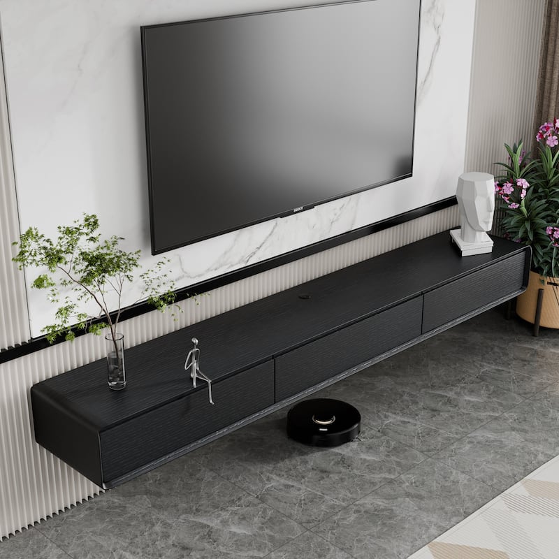 Modland 78" Modern Floating TV Stand Wall Mounted Media Control Center for Living Room - 78 - Black