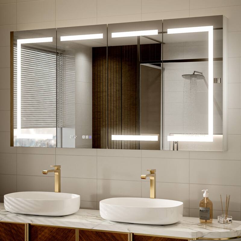 Modland 30"-60"W x 32"H Bathroom LED Medicine Cabinet with Mirror and Shelves, Defog and Stepless Dimming