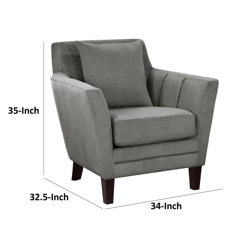 Jess 34 Inch Accent Armchair with 1 Pillow, Gray Velvet Channel Tufted