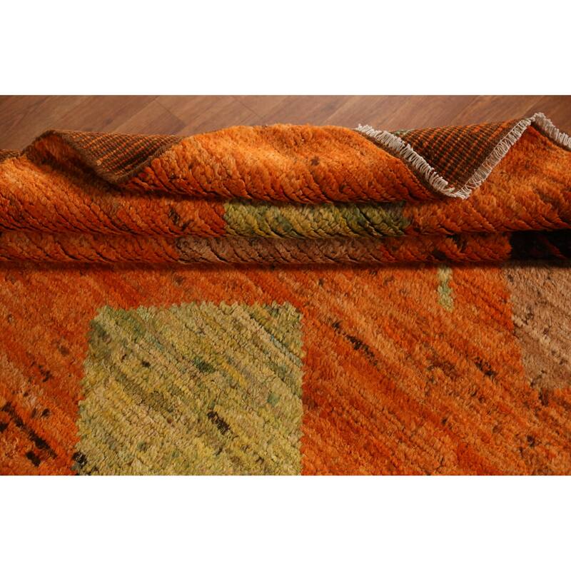 Moroccan Oriental Area Rug Handmade Geometric Orange Wool Carpet - 6'10" x 10'0"