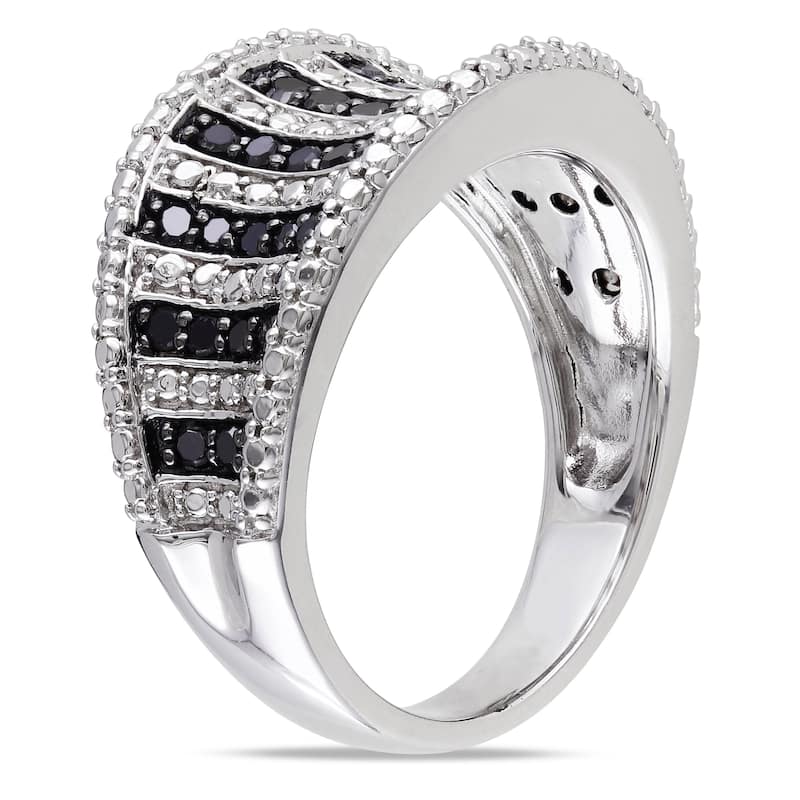 Miadora 1/2ct TDW Black Diamond Pave Cocktail Ring in Sterling Silver