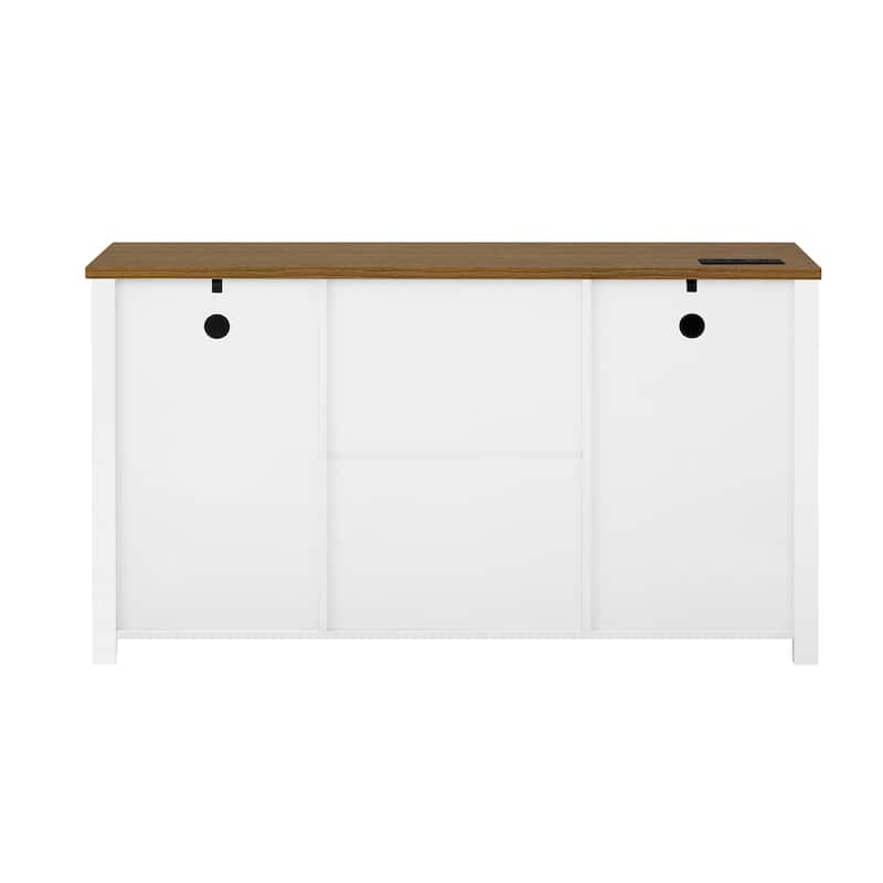 Sideboard with Sliding Barn Doors & 4 Storage Drawers, Wood Buffet Cabinet Table with Power Outlet & Adjustable Shelves