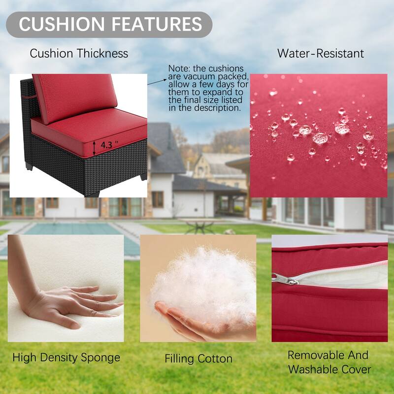 7-Piece Outdoor Patio Furniture Set Sectional Sofa Chairs and Tempered Glass Coffee Table PE Rattan Steel Frame with Cushions