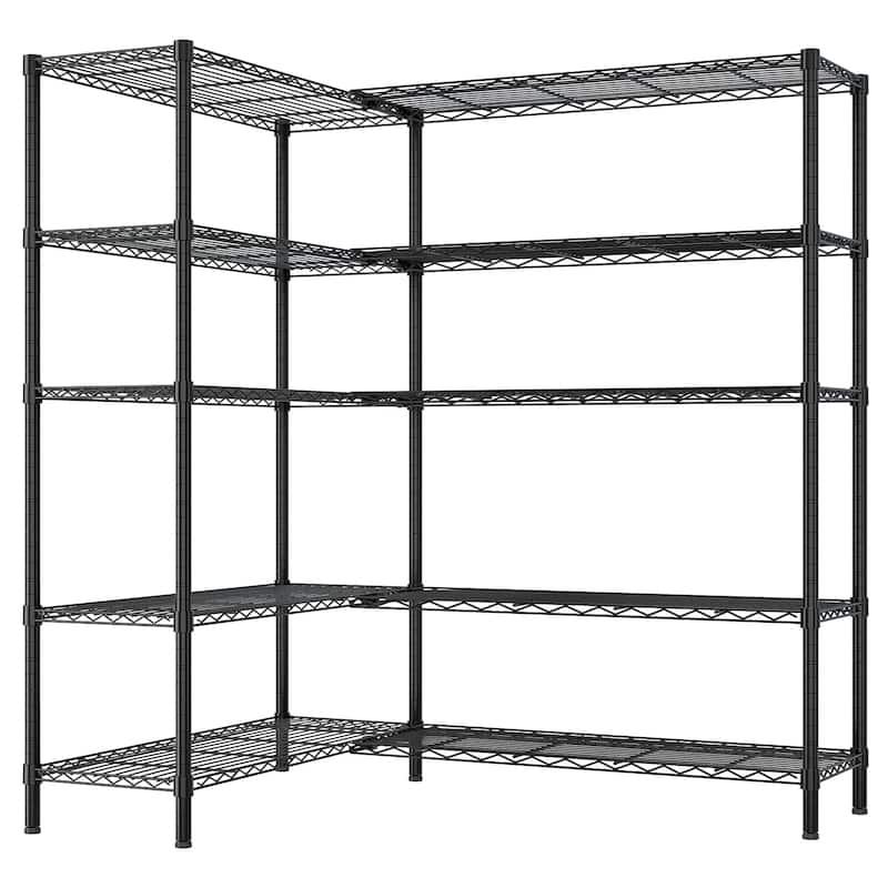 5-Tier Matte Black Iron Adjustable Shelf Storage Rack with Stable Leveling Feet for Home Kitchen or Office - 177 × 40 × 180 cm