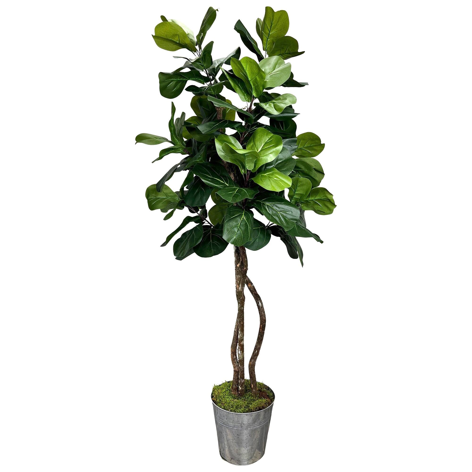 Handmade 6' Artificial Fig Tree Deluxe in Farmhouse Metal Planter