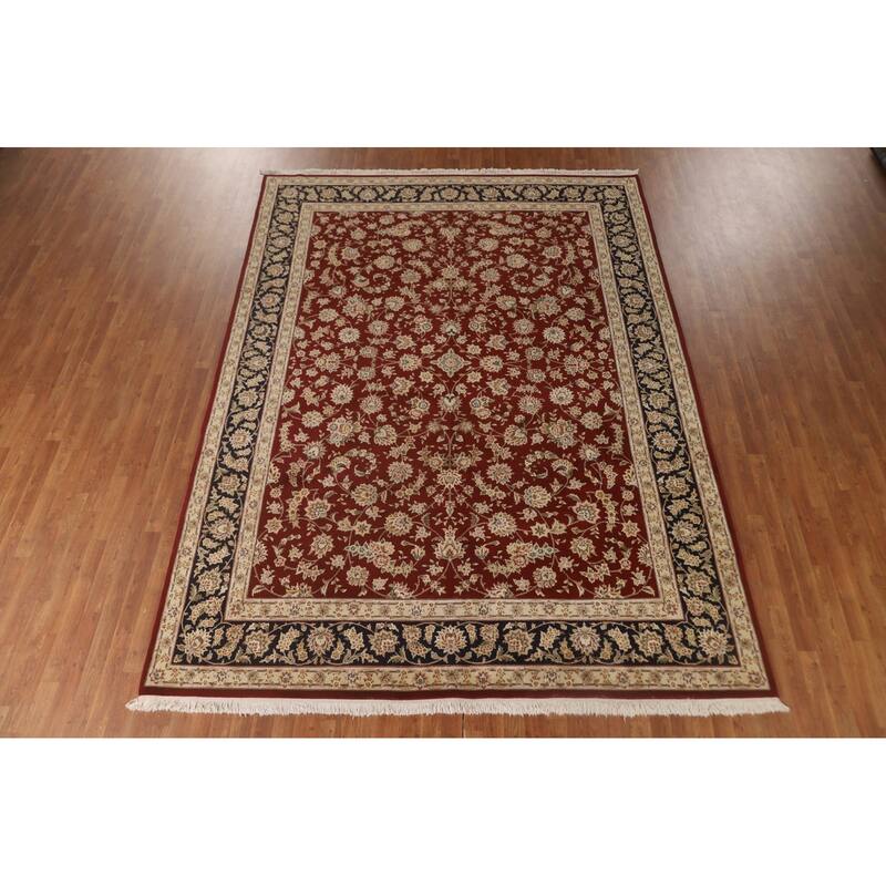 All-Over Floral Kashan Chinese Area Rug Hand-Knotted Wool Carpet - 8'7" x 11'7"