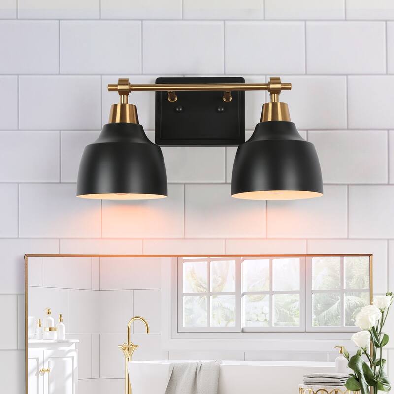 Malryn Modern Black Gold Bathroom Vanity Light Dome Wall Sconces - 2-light--L 14.5" x W 7" x H 8.5"