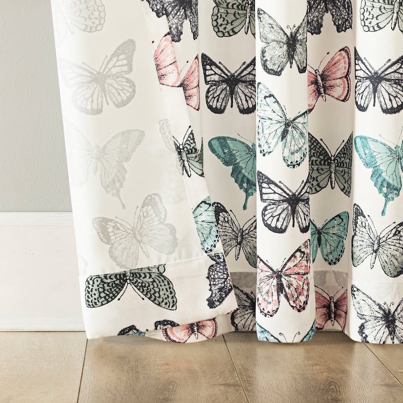 No. 918 Magdalena Butterfly Print Room Darkening Rod Pocket Curtain Panel, Single Panel