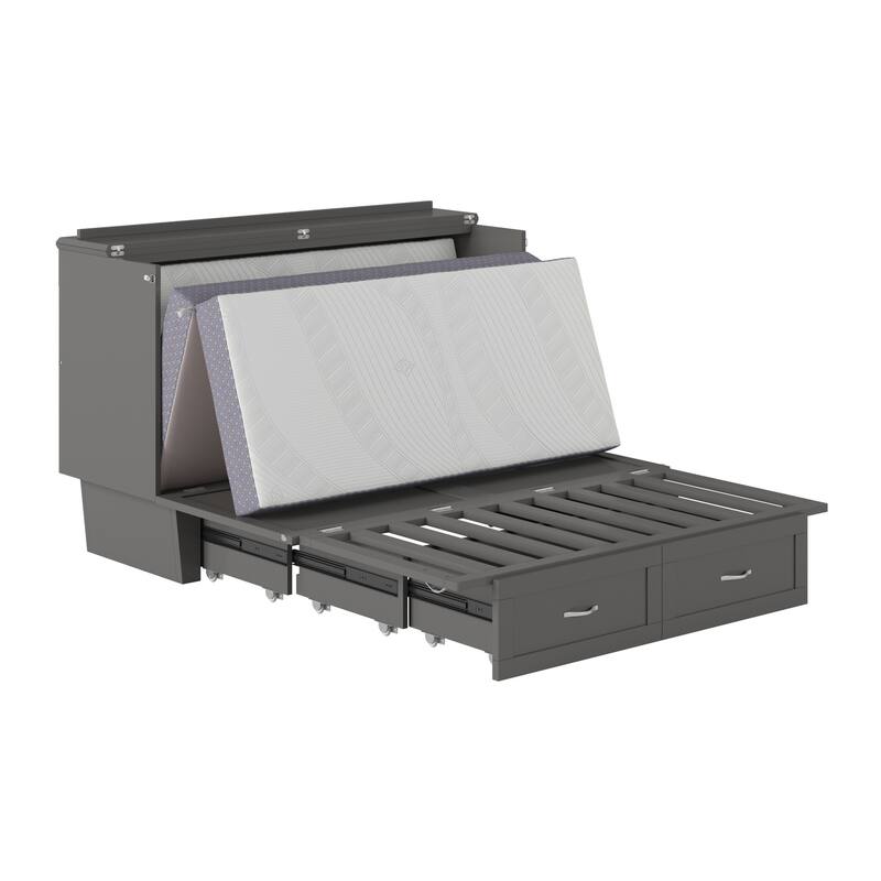 Murphy Bed Chest Grey Memory Foam Queen Bed Space Saving Furniture Charging Station