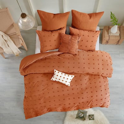 Intelligent Design Maize Cotton Jacquard Duvet Cover Set with Euro Shams and Throw Pillows
