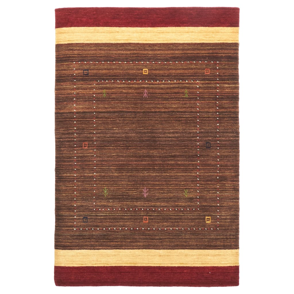 ECARPETGALLERY Hand Loomed Kashkuli Gabbeh Dark Brown Wool Rug - 4'0 x 6'1