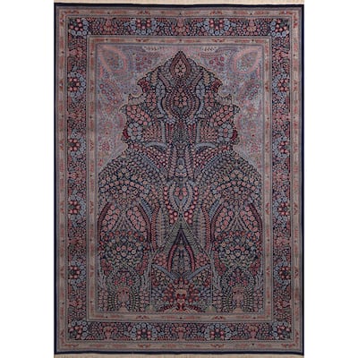 Vegetable Dye Blue Kerman Chinese Area Rug Hand-Knotted Wool Carpet - 7'0"x 10'0"