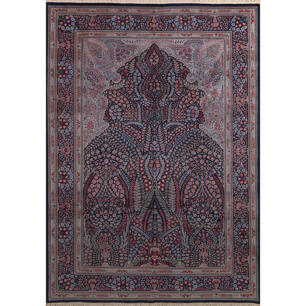 Vegetable Dye Blue Kerman Chinese Area Rug Hand-Knotted Wool Carpet - 7'0"x 10'0"