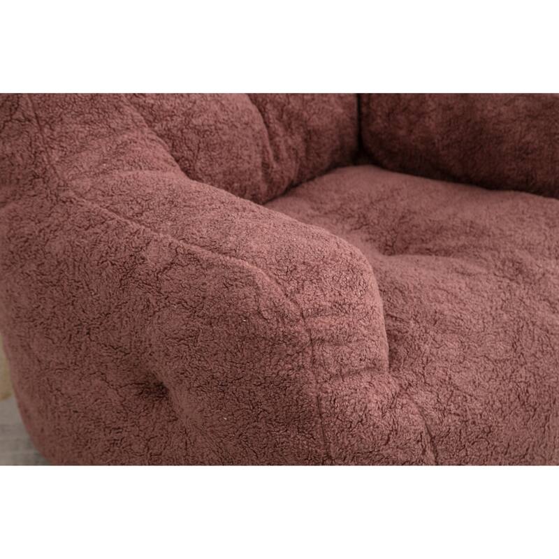 Bean Paste Red Teddy Modern 39.37" Upholstered Bean Bag Chair with Memory Sponge for Living Room