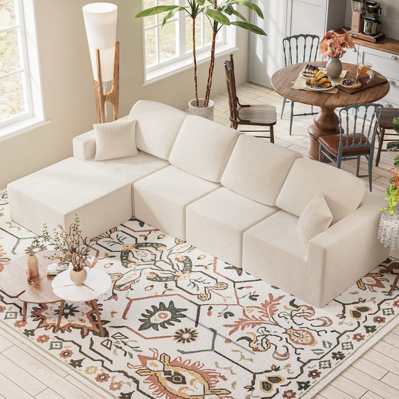 L Shaped Modular Sectional Couch, 126" Boneless Couches for Living Room, Modern Cloud Couch with Chaise Lounge