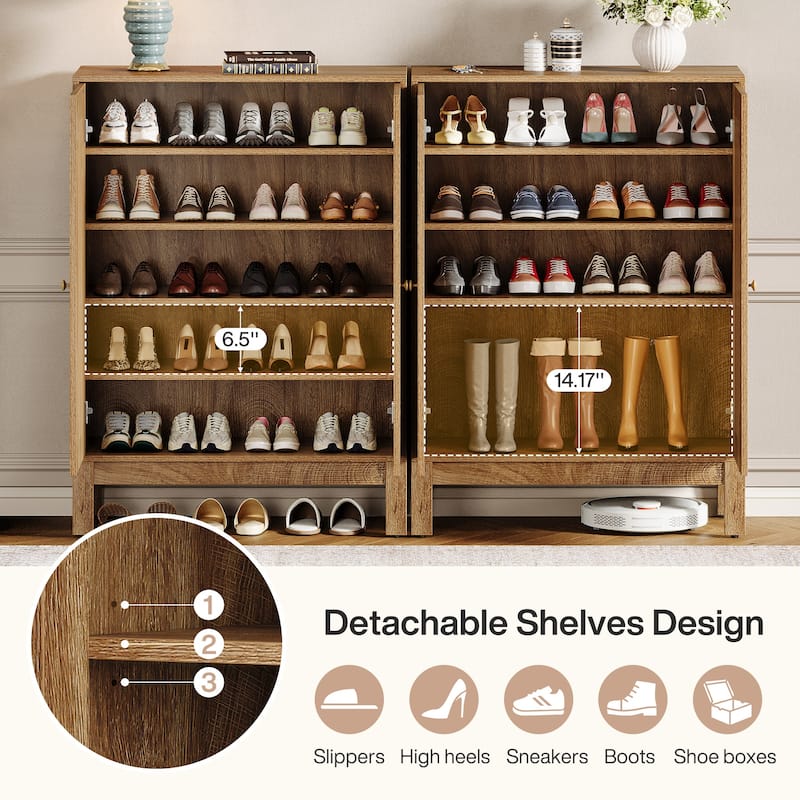 6-Tier Shoe Cabinet with Doors and Adjustable Shelves for Entryway
