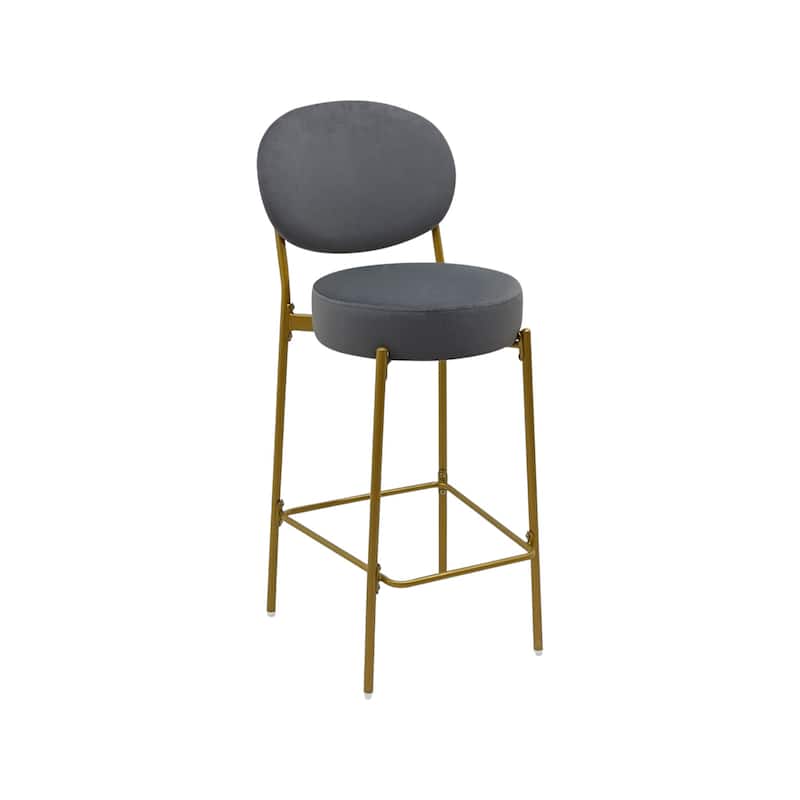 HomeRoots Set of Two 29" Gray and Gold Velvet and Metal Low Back Bar Height Bar Chairs