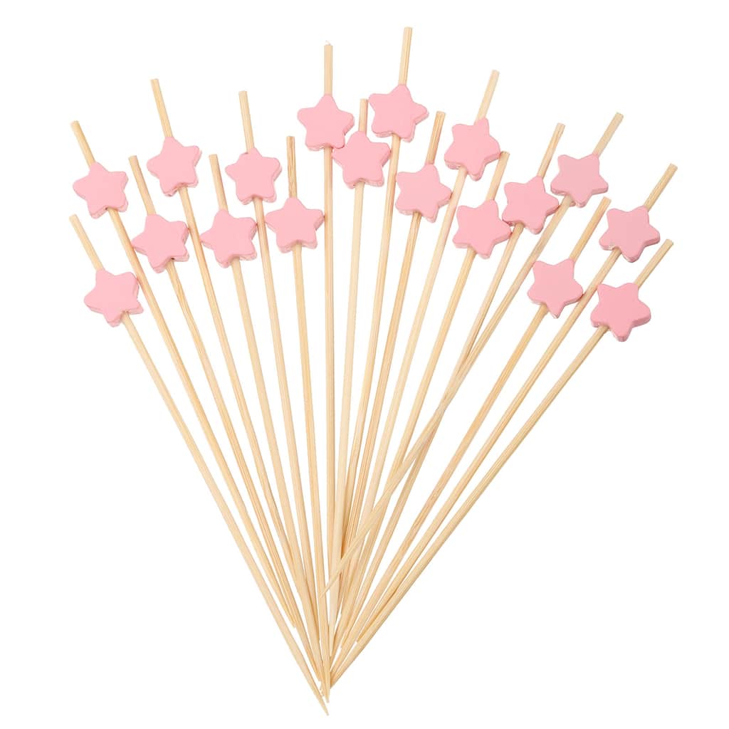 Cocktail Picks Star-Shaped Bamboo Toothpicks for Drink Food - Pink - 100pcs