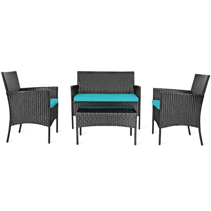 4 PCS Patio Furniture Set Rattan Sofa & Chairs Set - Turquoise