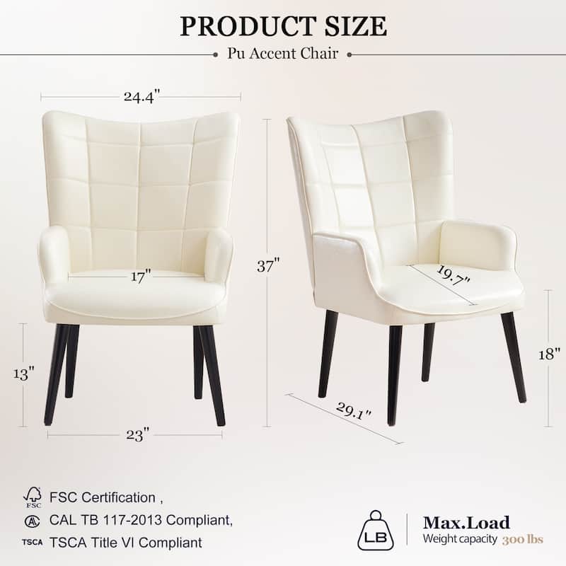 HUIMO High-back Accent Chair Modern Wing Back Chair-Faux Leather