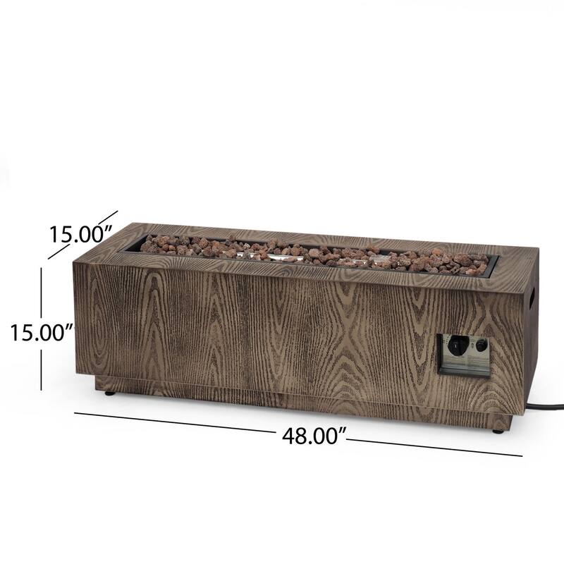 Iron Square Propane Gas Burning Outdoor Fire Pit in Wood