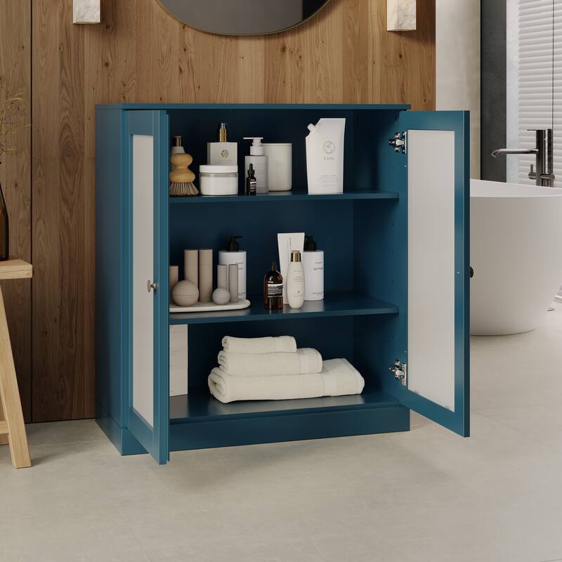 Palace Imports 100% Solid Wood 32" Bathroom Cabinet with Frosted Glass Doors and Adjustable Shelves