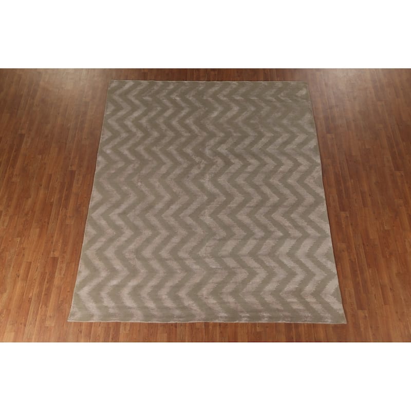 Chevron Style Nepalese Oriental Area Rug Handmade Wool Carpet - 8'0" x 9'7"