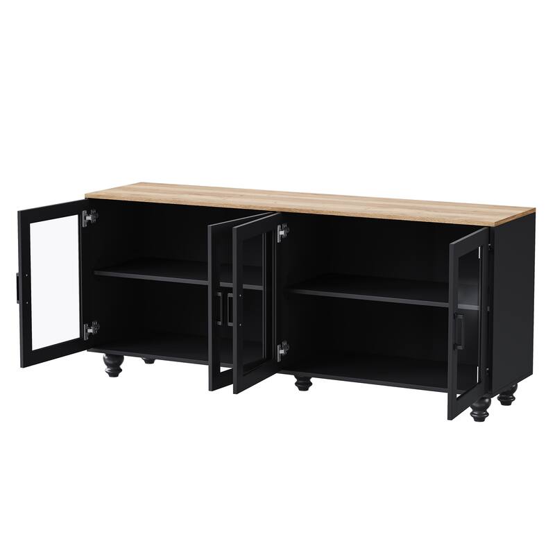 TV Storage Console for TVs up to 70" Media TV Console Table w/ 2 Cabinets, Glass Door Entertainment Center for Living Room